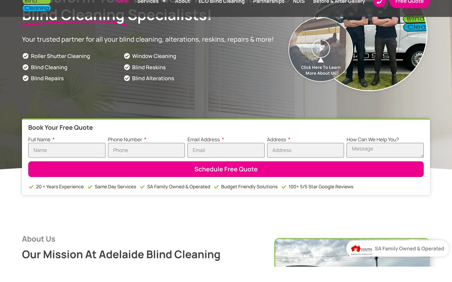 The Adelaide Blind Cleaning website built and optimised by Searchology