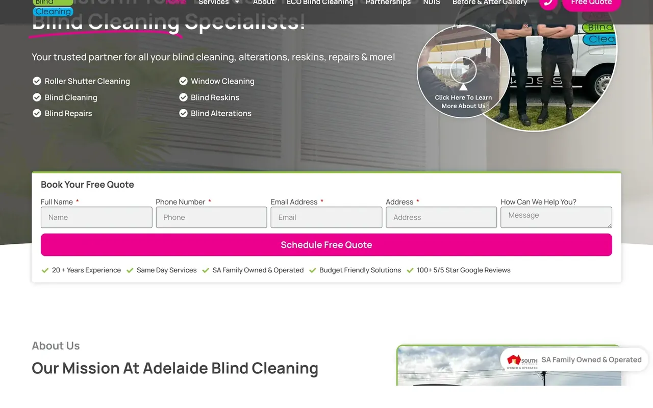 The Adelaide Blind Cleaning website built and optimised by Searchology