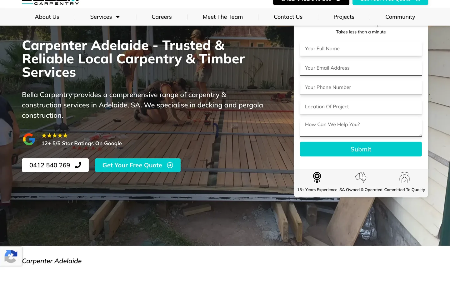The Bella Carpentry website built and optimised by Searchology