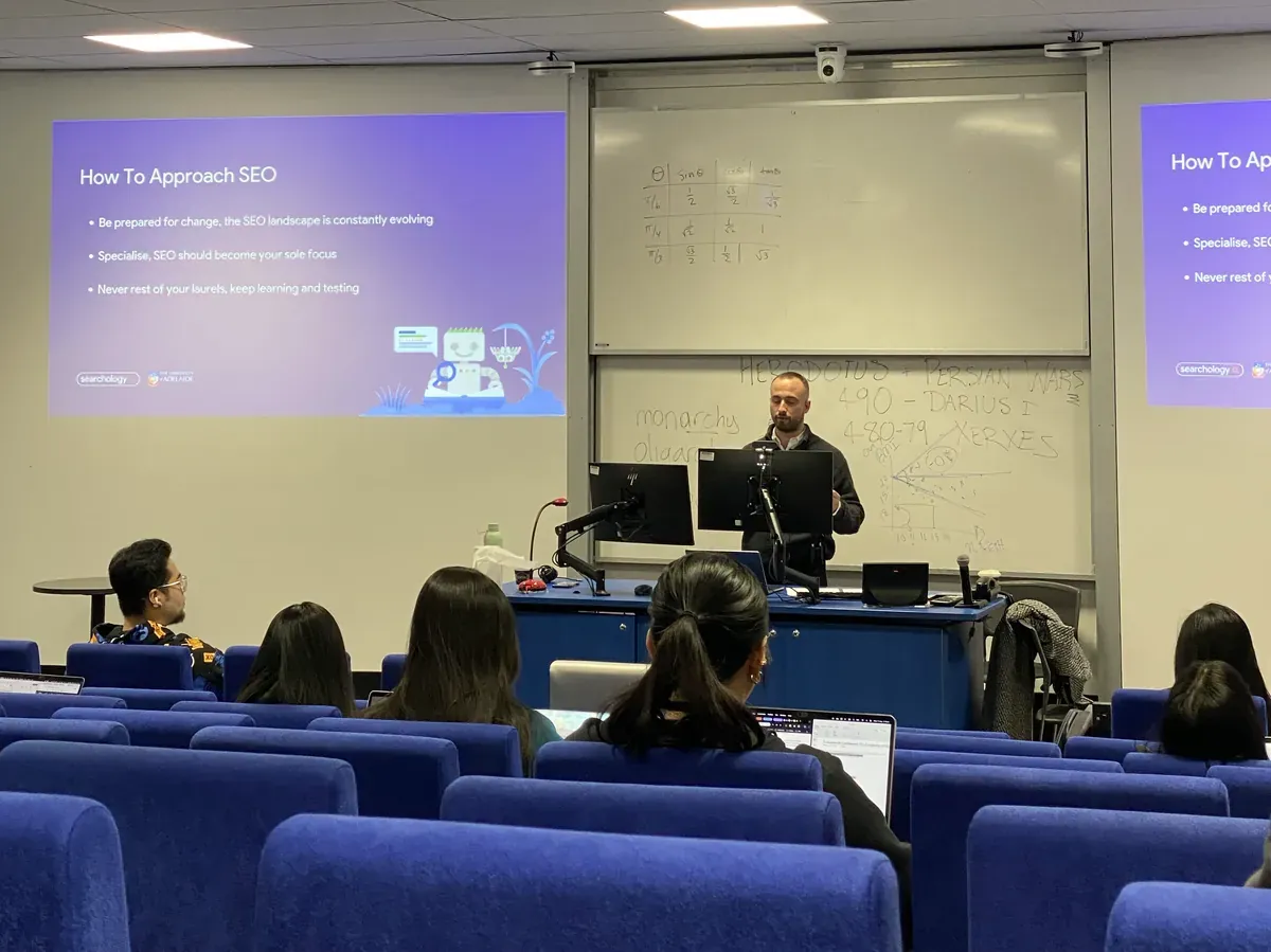 Jeremy Smolicz teaching how to approach SEO at the Adelaide Business School