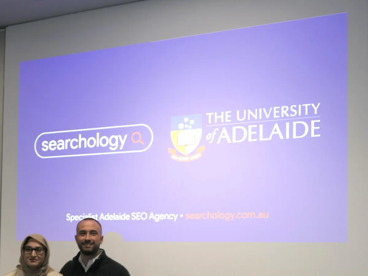 The Searchology and University of Adelaide title slide at Jeremy Smoliczβs SEO guest lecture